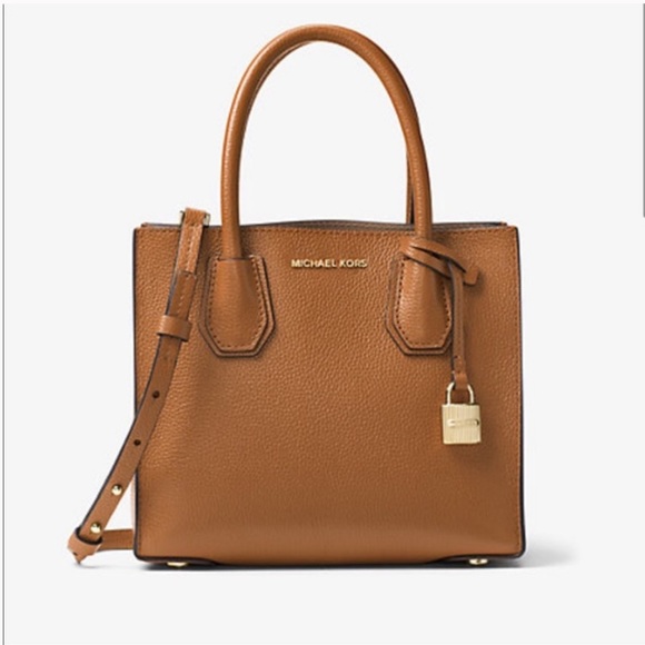 NWT MICHAEL KORS Mercer Small Leather Messenger Crossbody Bag in Luggage/Gold